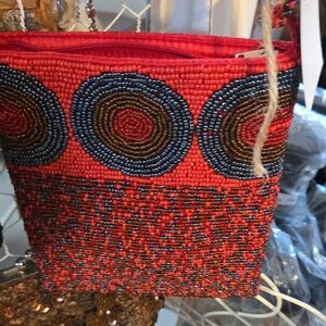 Handcrafted Red Beaded Shoulder Bag